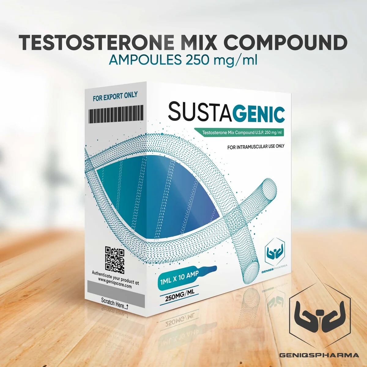 Geniqspharma - Sustagenic (Testosterone Mix Compound Injection U.S.P.) - 250mg/ml - 10 Ampoules x 1ml