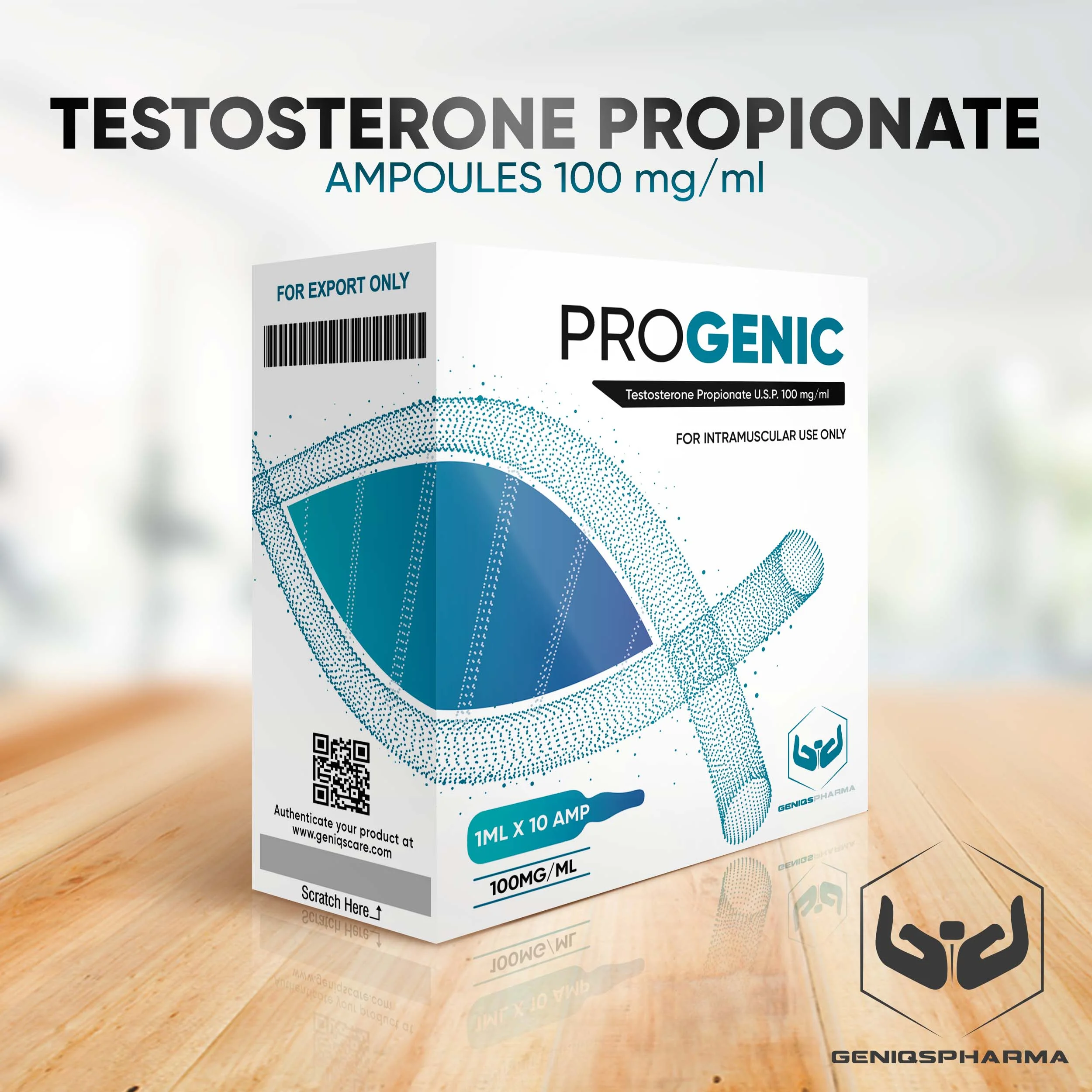 Geniqspharma - Progenic (Testosterone Propionate Injection U.S.P.) - 100mg/ml - 10 Ampoules x 1ml